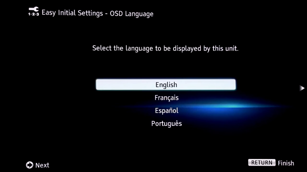 language select with english highlighted