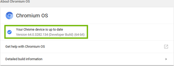 About screen with the up to date message highlighted.