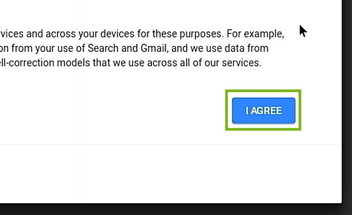 terms and conditions with i agree button highlighted
