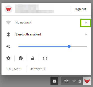 screenshot of user menu with Wi-Fi settings triangle highlighted