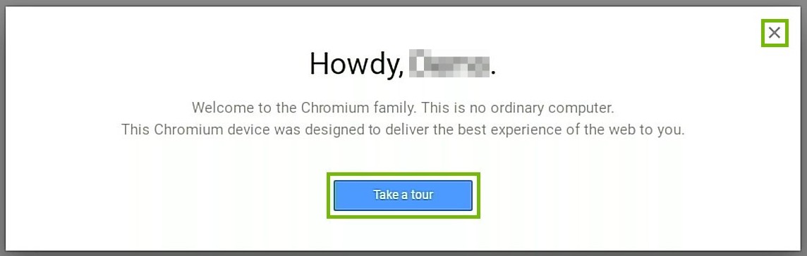 setup conformation dialog with take a tour and closing x highlighted