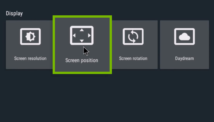 Display settings with Screen position selected. Screenshot.