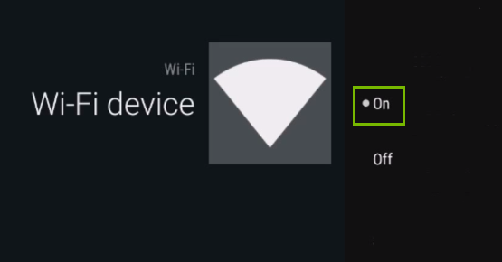 Wi-Fi radio toggle with ON selected. Screenshot.