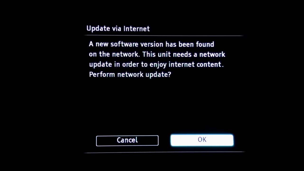 Update via internet with OK highlighted