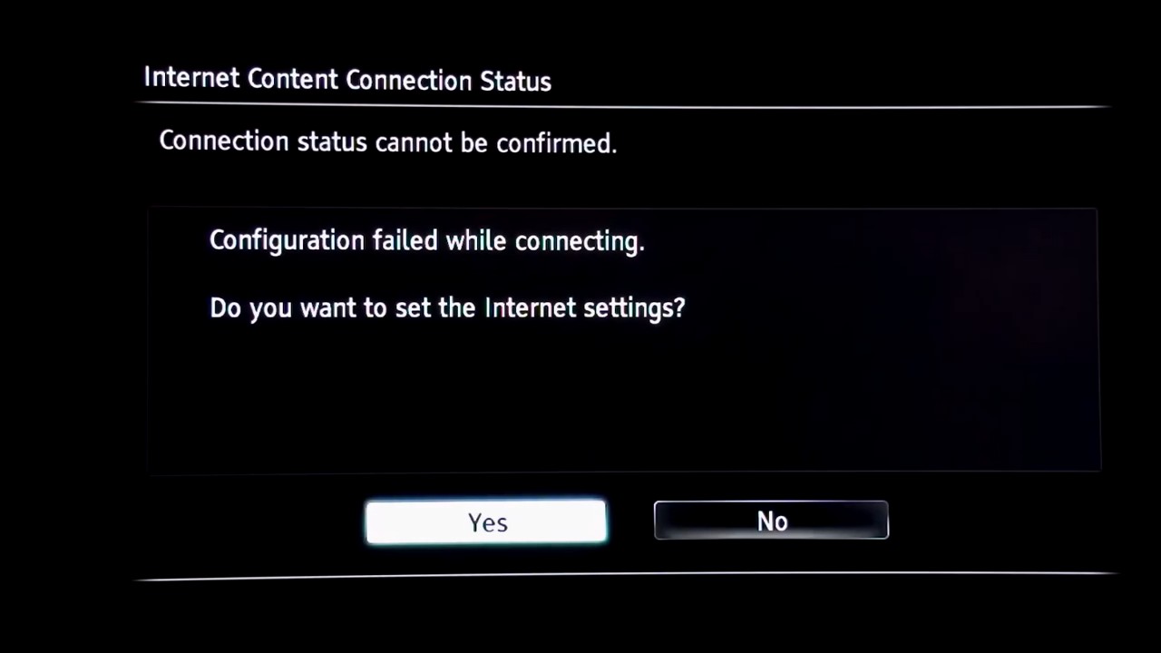 setup internet connection prompt with yes highlighted
