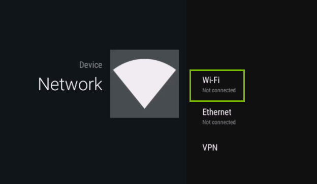Network settings with Wi-Fi selected. Screenshot.