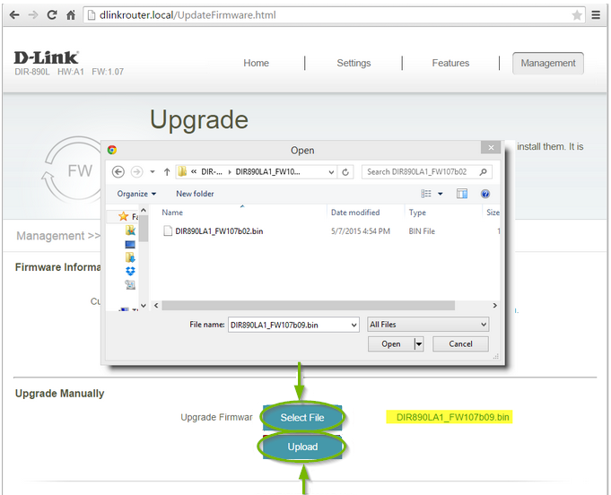 Upgrade screen with explorer window open