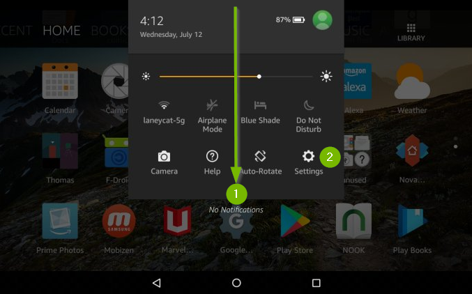 Android GUI with top menu displayed
