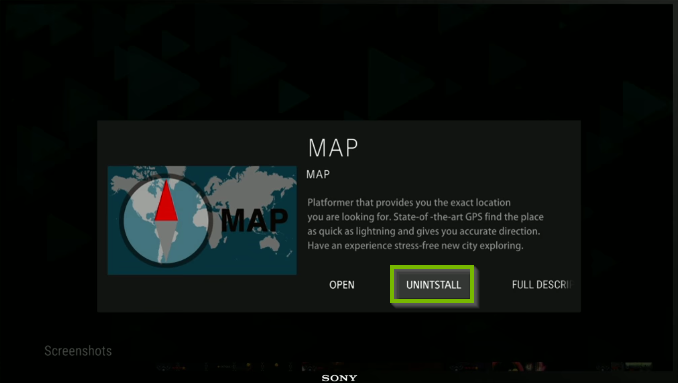 App screen with Uninstall highlighted