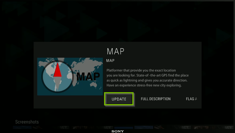 Example Map app with update button highlighted