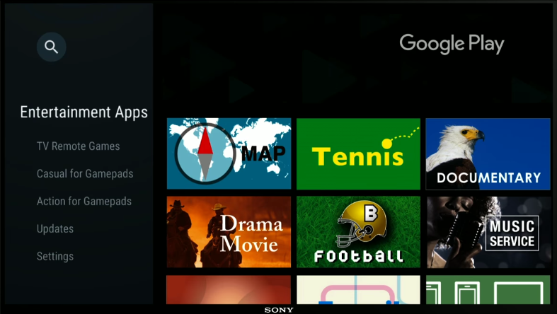 Google Play store with categories