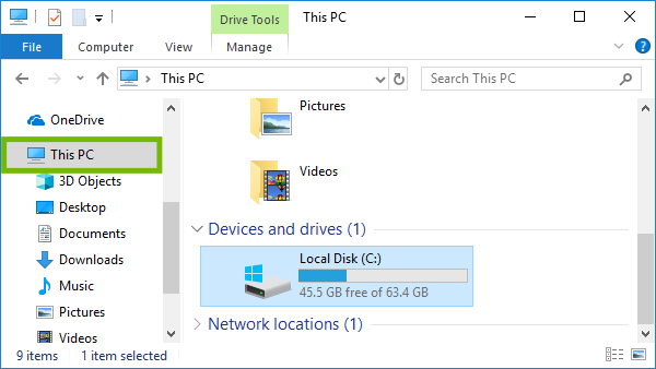 Explorer with This PC highlighted.