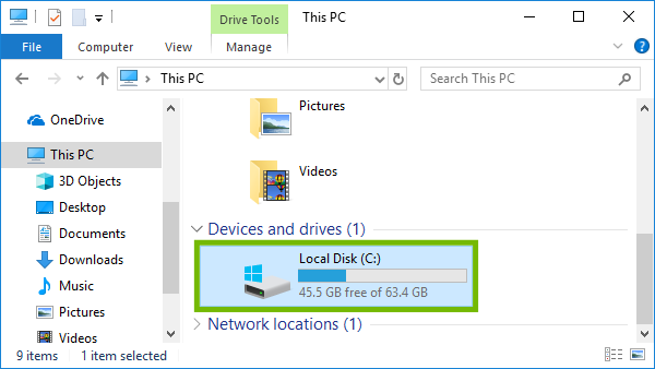 C Drive highlighted.