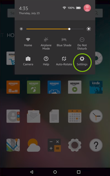 Settings option highlighted in drop down menu.