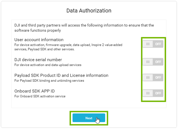Authorization with options and Next highlighted. Screenshot