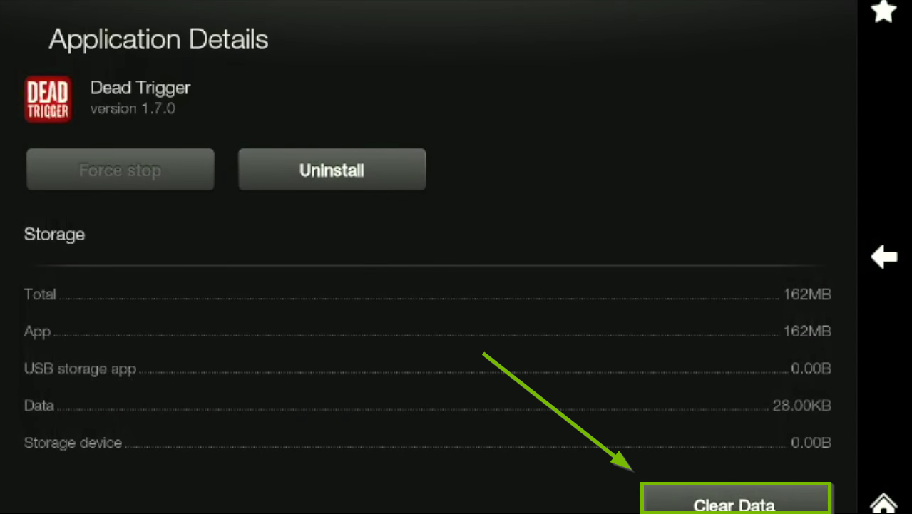 Clear Data option highlighted on Application Details screen.