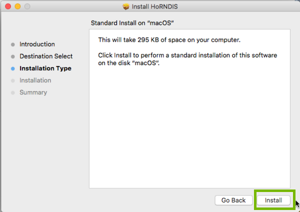 Install menu with Install highlighted. Screenshot
