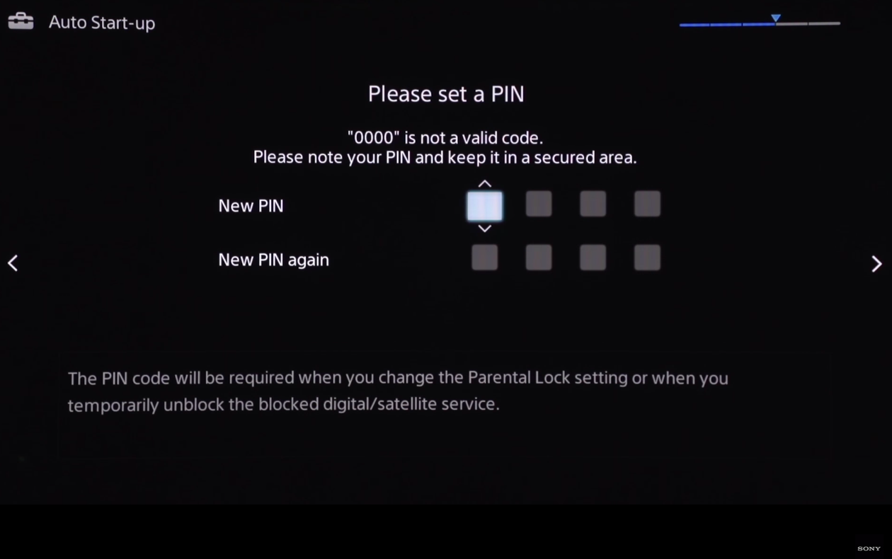 PIN setup screen