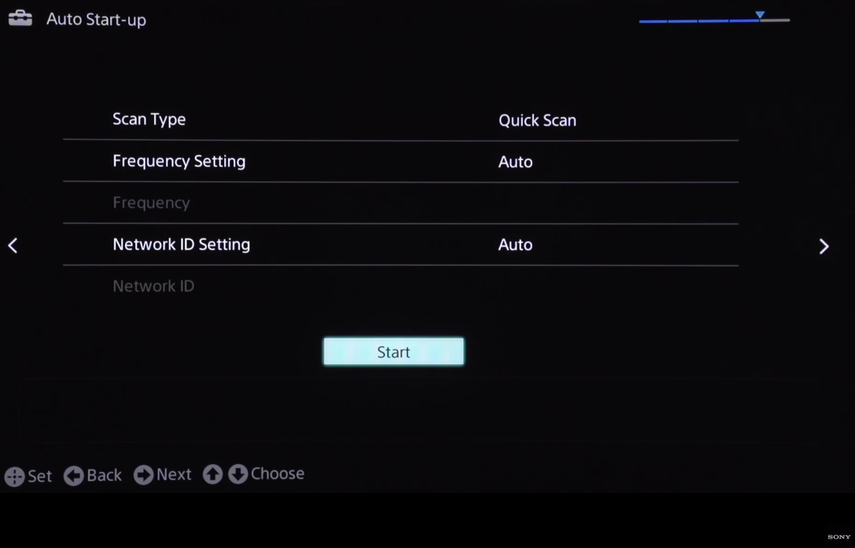 Scan type menu, start button highlighted