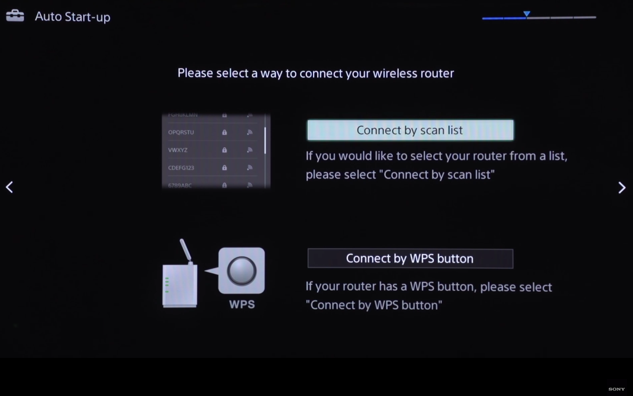 Auto Start-up menu with Connect by scan list highlighted
