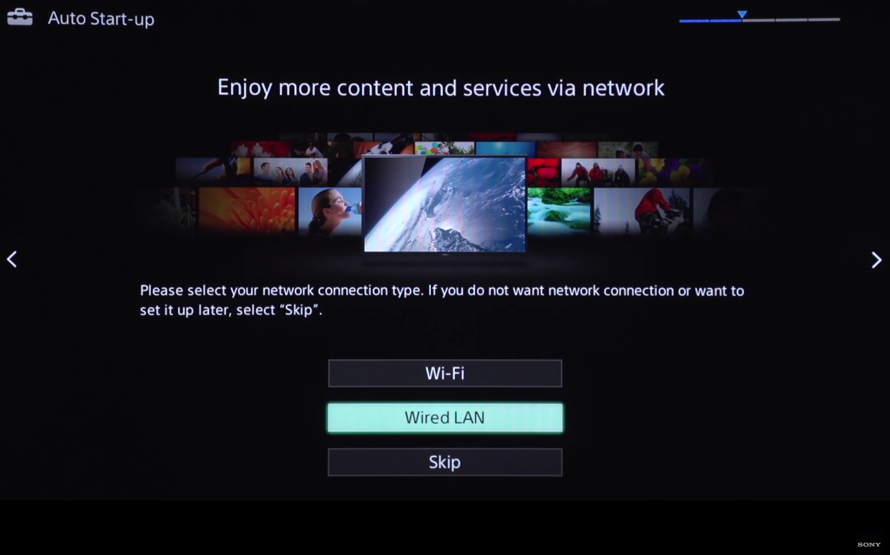 Auto Start-up screen with Wired LAN highlighted