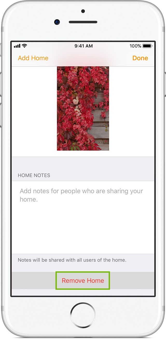 Home Invite with remove home highlighted