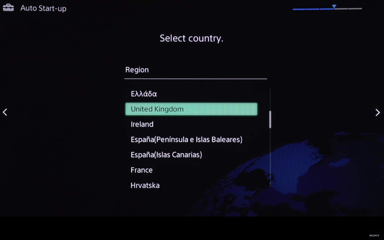 Select country screen