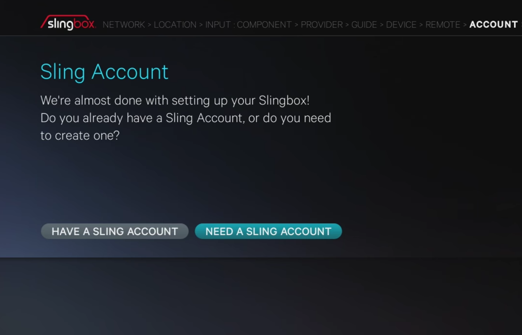 Sling account screen