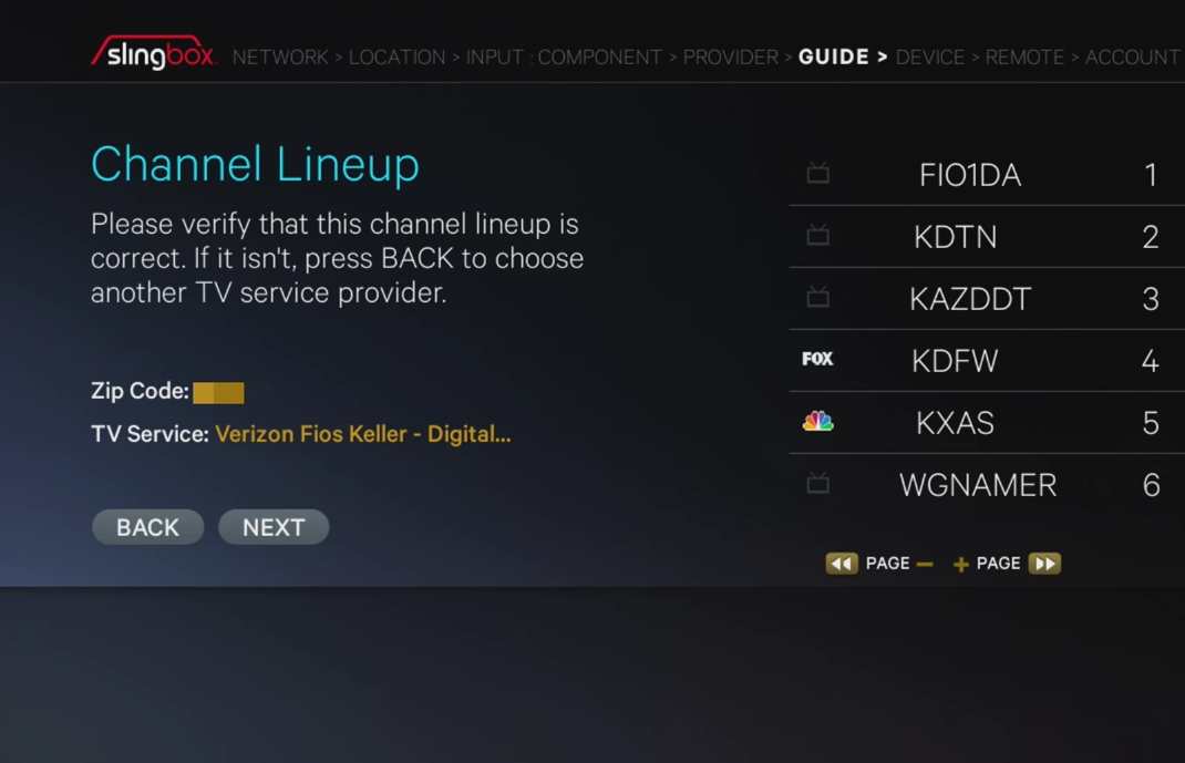 Channel lineup screen