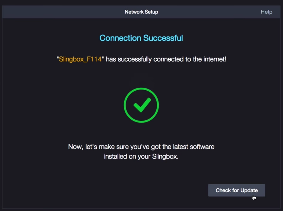 Connection successful screen, check for update button highlighted