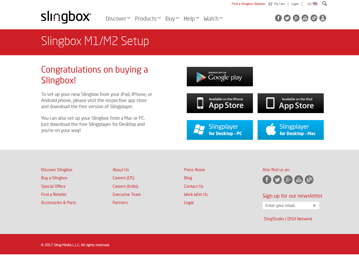 Download/install page for Slingbox apps