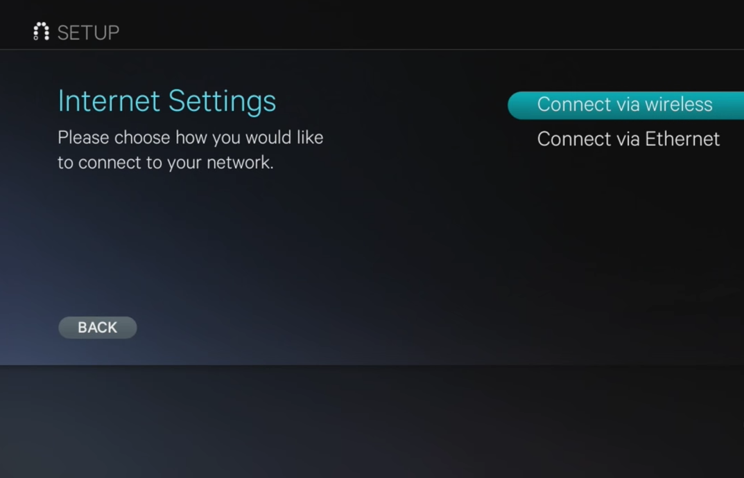 Internet settings screen