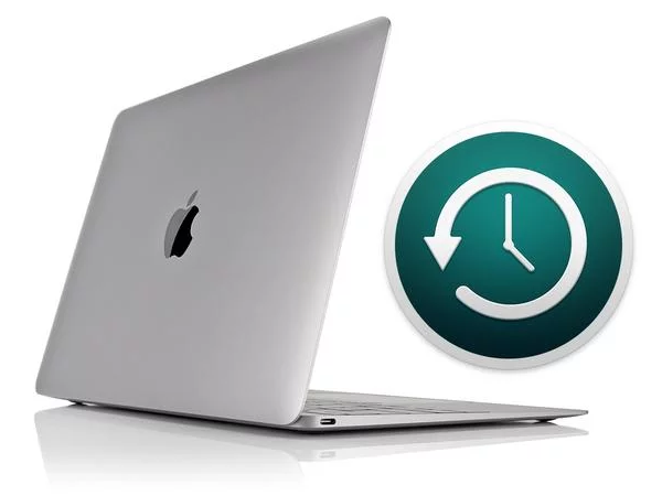 Mac with Time Machine logo.