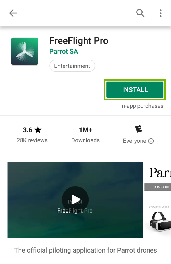 Install button highlighted in Play Store for found app.