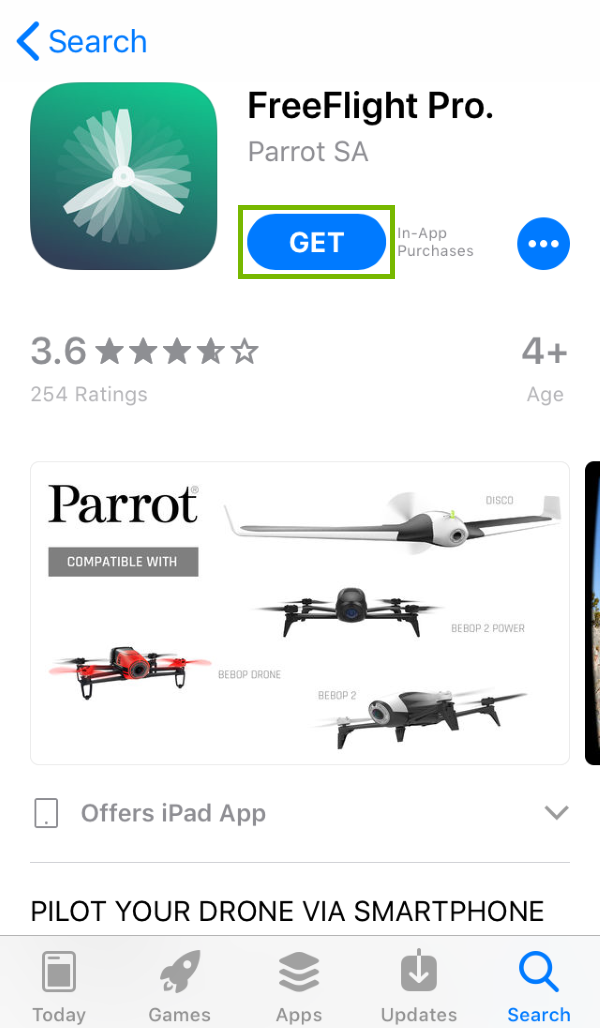 Get button highlighted in App Store for found app.