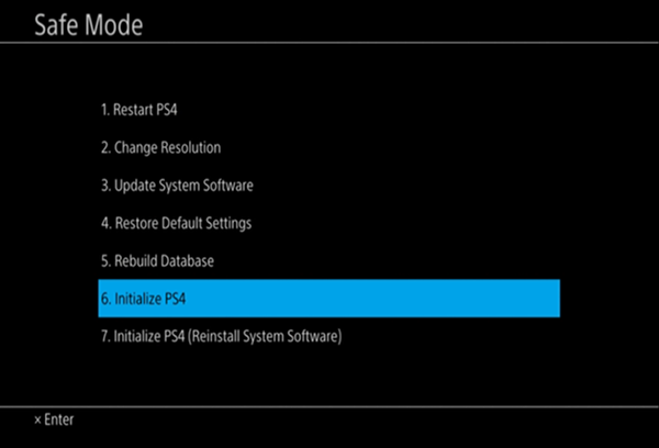 Safe Mode menu with Initialize highlighted.
