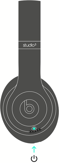Diagram of headset with power button highlighted