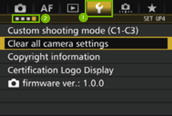 menu with wrench highlighted and the sub menu is highlighted