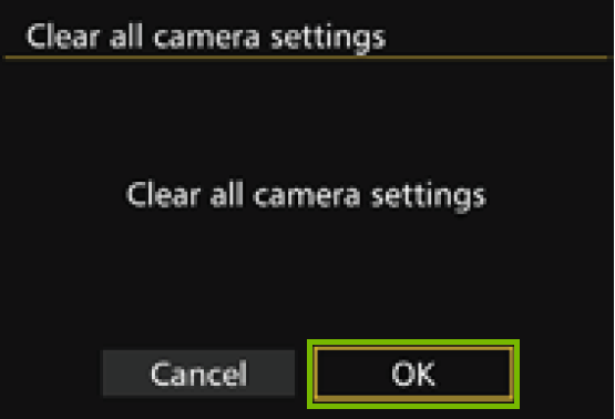 clear all camera settings with ok highlighted