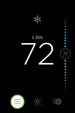 Menu option highlighted on thermostat main screen.