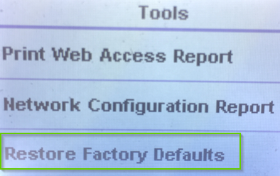 HP envy setup tools with restore factory defaults selected