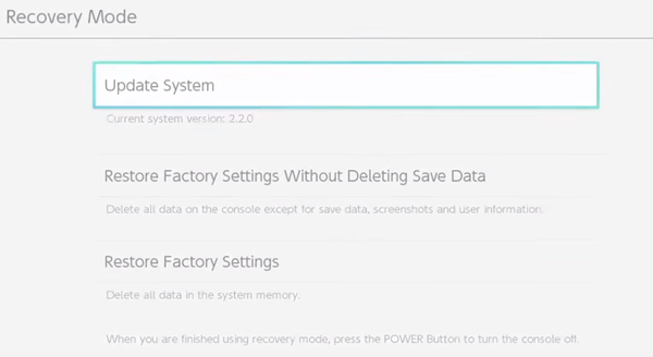 Nintendo switch recovery mode