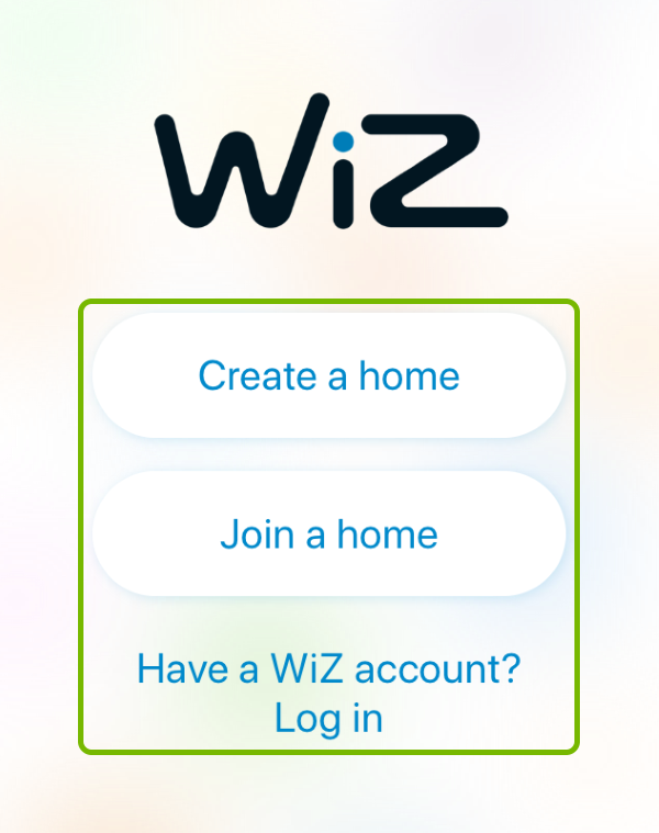 Sign in options highlighted on WiZ app login screen.