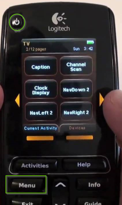 Logitech harmony elite showing the menu button
