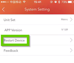 Veryfitpro app menu showing restart device