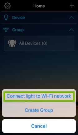 Connect light to Wi-Fi network