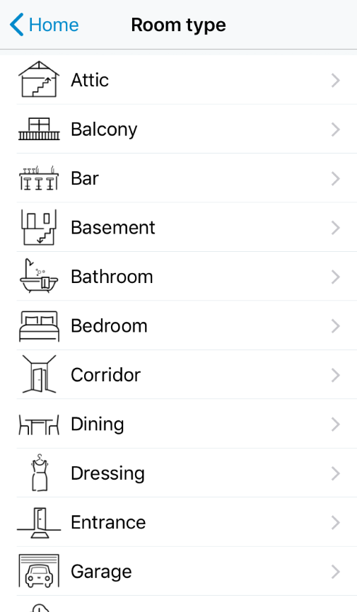 Room type selection screen in WiZ app.