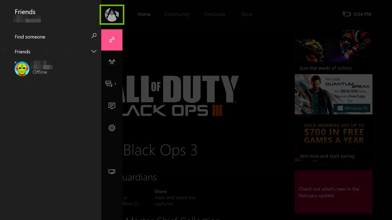 Gamerpic highlighted. Screenshot.