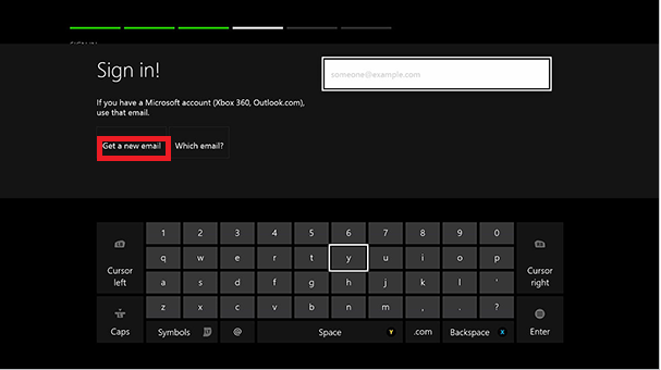 Sign in screen with Get a new email selected. Screenshot.