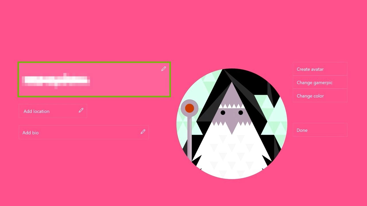 Profile with gamer tag selected. Screenshot.